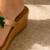 Tan beaded embroidered faux leather platform heels for women