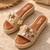 Tan embellished faux leather jute platform wedges for women