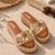 Tan embellished faux leather jute platform wedges for women