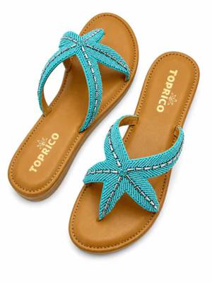 Tan starfish embellished faux leather platform slides for women 1