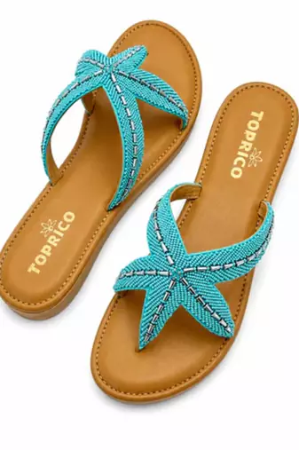 Tan starfish embellished faux leather platform slides for women