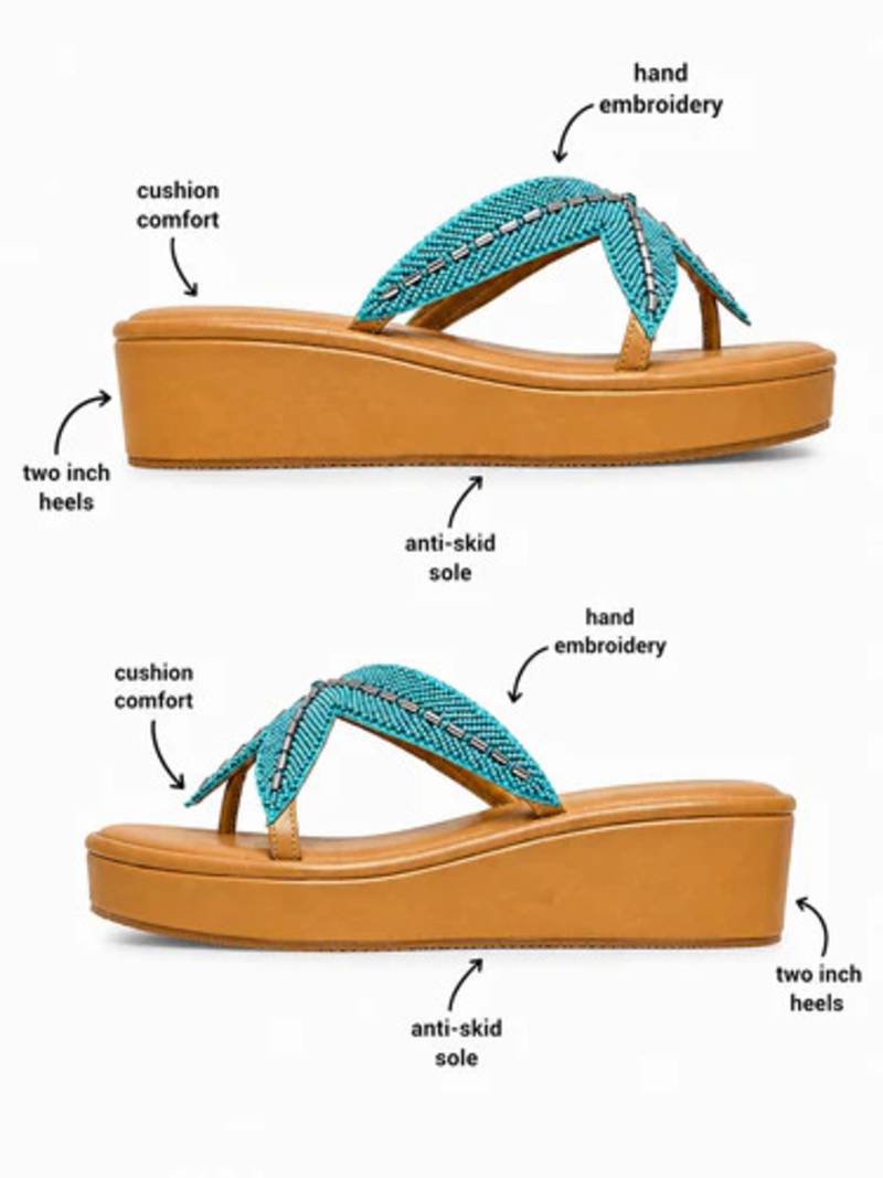 Tan starfish embellished faux leather platform slides for women