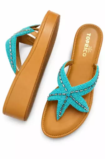 Tan starfish embellished faux leather platform slides for women