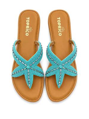 Tan starfish embellished faux leather platform slides for women 4