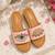 Tan beaded faux leather platform slides for women