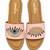 Tan beaded faux leather platform slides for women