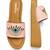Tan beaded faux leather platform slides for women