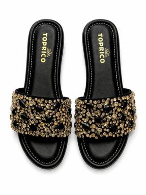 Black studded faux leather wedge sandals for women 1