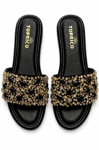 Black studded faux leather wedge sandals for women