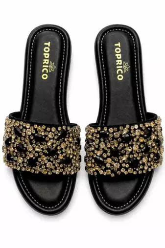 Black studded faux leather wedge sandals for women