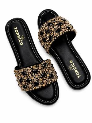 Black studded faux leather wedge sandals for women 5