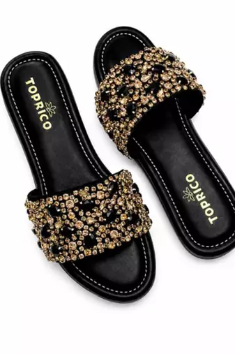 Black studded faux leather wedge sandals for women