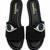 Black beaded faux leather platform slides for women