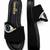 Black beaded faux leather platform slides for women