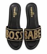 Black beaded faux leather platform flats for women