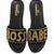 Black beaded faux leather platform flats for women