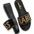 Black beaded faux leather platform flats for women