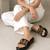 Black beaded faux leather platform flats for women