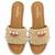 Tan pearl embellished faux leather platform heels for women