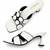 White geometric embellished faux leather flared heel sandals for women