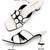 White geometric embellished faux leather flared heel sandals for women