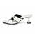 White geometric embellished faux leather flared heel sandals for women