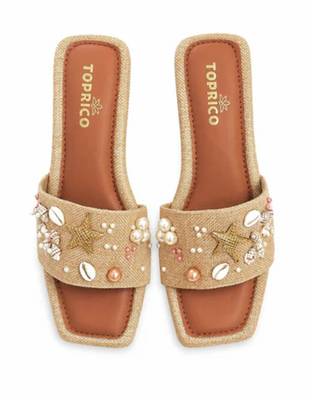 Tan shell embellished faux leather jute block heels for women 1