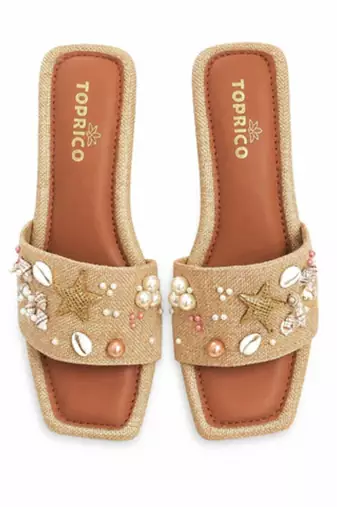 Tan shell embellished faux leather jute block heels for women