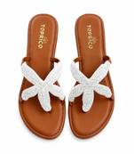 Tan starfish embellished faux leather platform slides for women