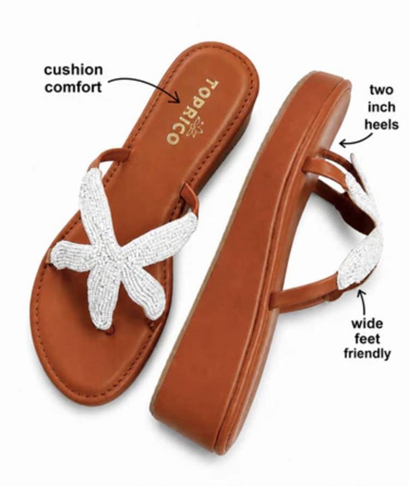 Tan starfish embellished faux leather platform slides for women