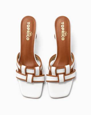 White woven artificial leather flared block heel sandals for women 1