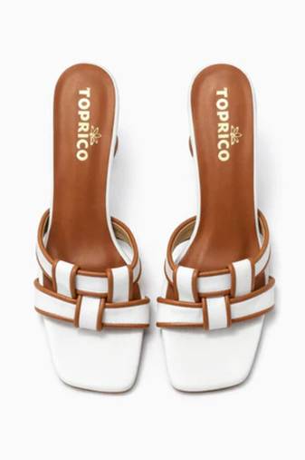 White woven artificial leather flared block heel sandals for women