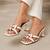 White woven artificial leather flared block heel sandals for women