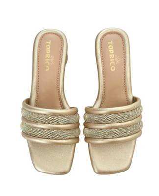 Gold embellished artificial leather block heel sandals for women 1
