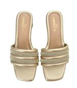Gold embellished artificial leather block heel sandals for women