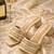 Gold embellished artificial leather block heel sandals for women