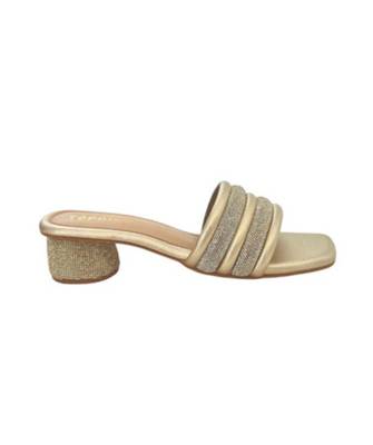 Gold embellished artificial leather block heel sandals for women 4