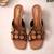Tan geometric embellished artificial leather flared heel sandals for women