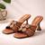 Tan geometric embellished artificial leather flared heel sandals for women