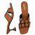 Tan geometric embellished artificial leather flared heel sandals for women
