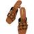 Tan geometric embellished artificial leather flared heel sandals for women