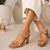 Nude studded artificial leather square toe block heel sandals for women