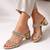Cream crystal embellished artificial leather block heel sandals for women