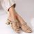 Cream crystal embellished artificial leather block heel sandals for women
