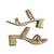 Cream crystal embellished artificial leather block heel sandals for women