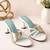 White leaf embellished artificial leather block heel sandals for women