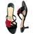 Black floral embellished artificial leather kitten heel sandals for women