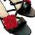 Black floral embellished artificial leather kitten heel sandals for women
