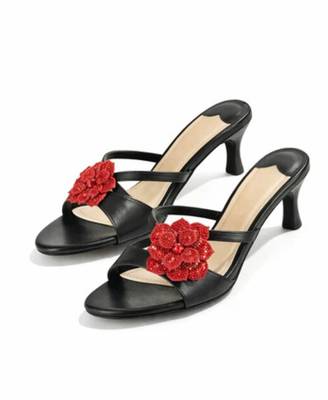 Black floral embellished artificial leather kitten heel sandals for women 5
