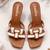 Tan woven artificial leather flared block heel sandals for women